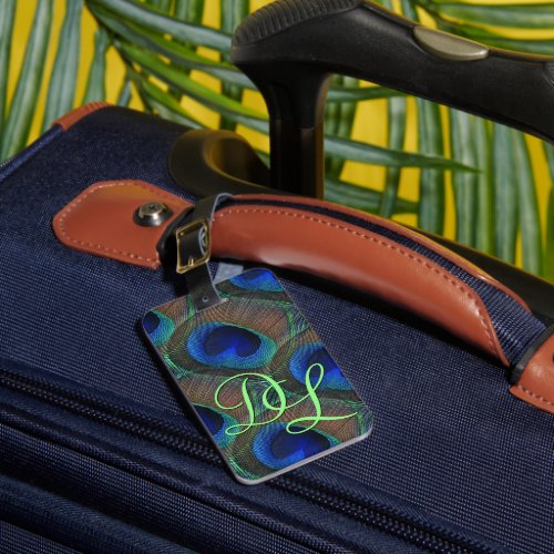 Custom Stylish Pretty Peacock Feather Pattern Luggage Tag