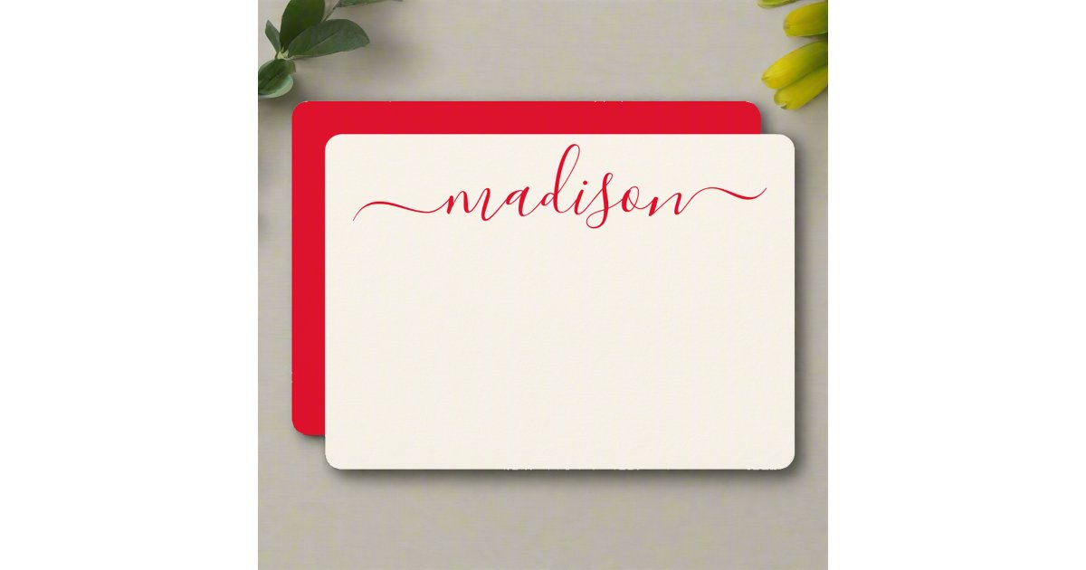 Custom Stylish Red Typography Girly Initial Name Note Card | Zazzle