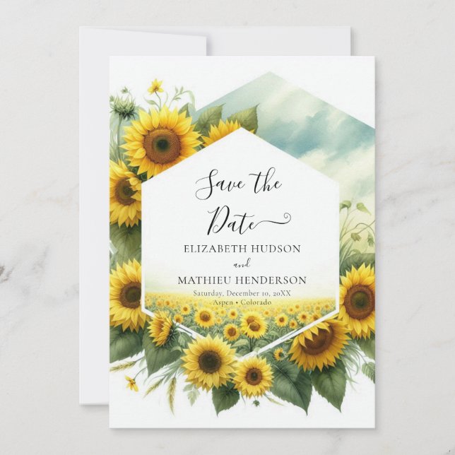 Custom Stylish Sunflower Wedding Save The Date (Front)
