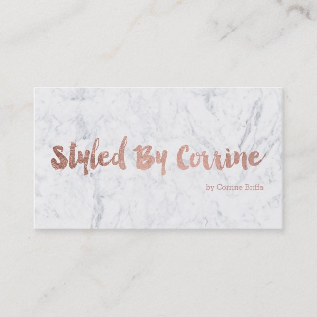 Custom stylist modern rose gold typography marble business card (Front)