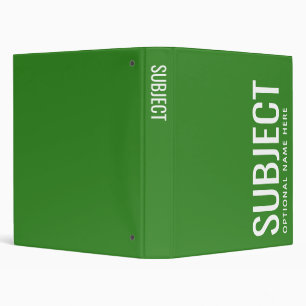 Custom Subject - Color Code Your Semester Green 3 Ring Binder