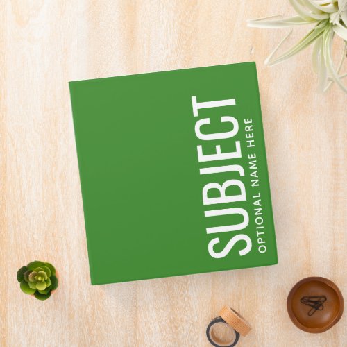 Custom Subject _ Color Code Your Semester Green 3 Ring Binder