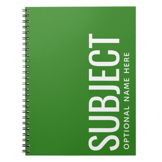 Custom Subject - Color Code Your Semester Green Notebook (Front)