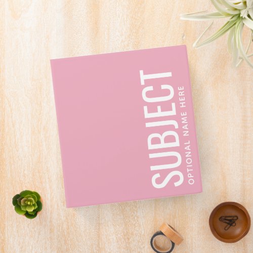 Custom Subject _ Color Code Your Semester Pink  3 Ring Binder