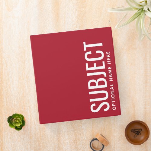 Custom Subject _ Color Code Your Semester Red 3 Ring Binder