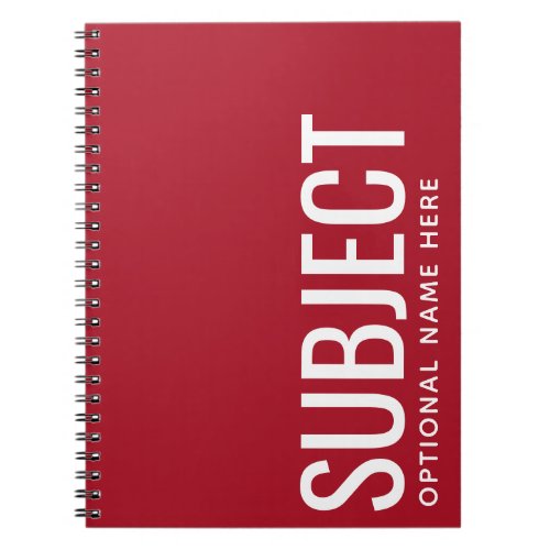 Custom Subject _ Color Code Your Semester Red Notebook