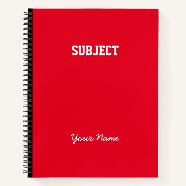 Custom Subject Script Name Simple Red Notebook (Front)