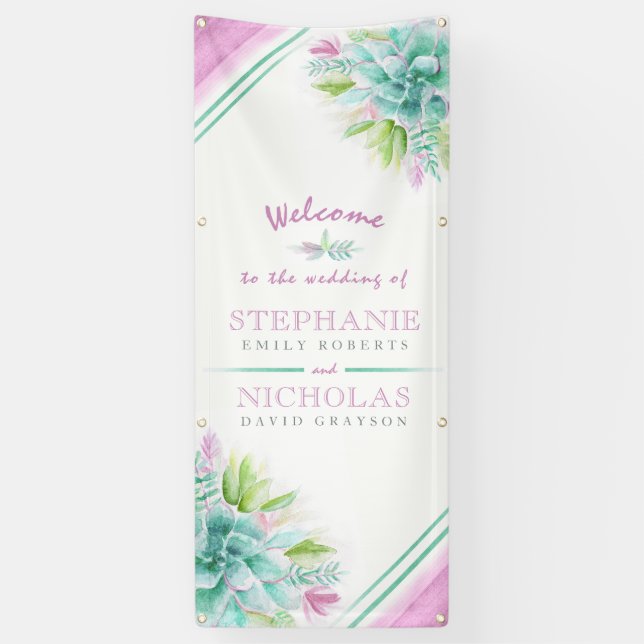 Custom succulent wedding art welcome banner (Vertical)