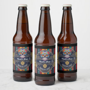 Custom Sugar Skull Mexican Cinco de Mayo Beer Bottle Label