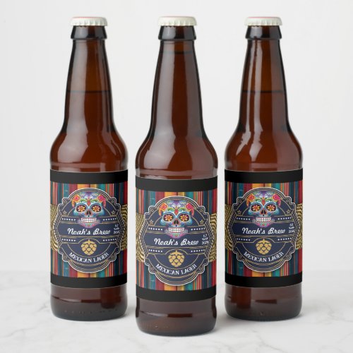 Custom Sugar Skull Mexican Cinco de Mayo  Beer Bottle Label