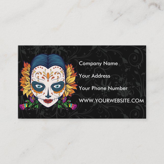 Custom Sugar Skull Woman Business Card (Front)
