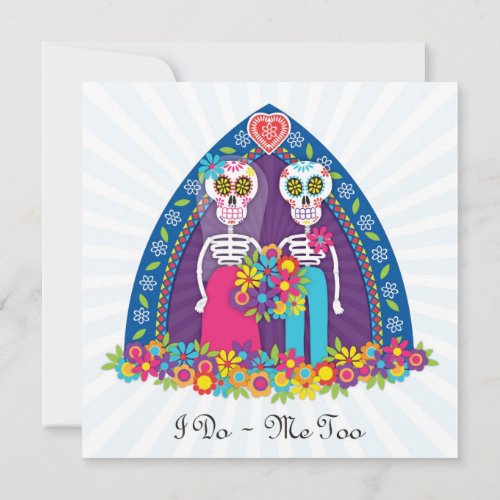 Custom Sugar Skulls and Flowers - Blue Background Personalized Invitations