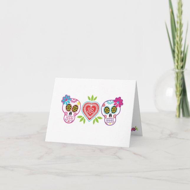 Custom Sugar Skulls and Flowers Note Card (Front)
