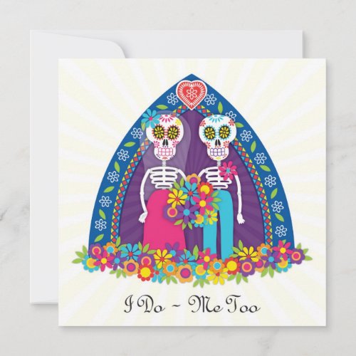 Custom Sugar Skulls and Flowers - Yellow Bkgnd Personalized Invite