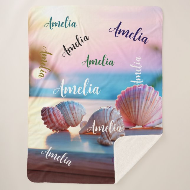 Custom Summer Beach Elegant Sherpa Blanket (Front)