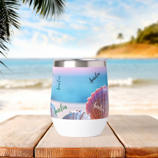 Custom Summer Beach Elegant Thermal Wine Tumbler (Beach)