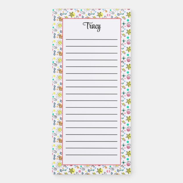 Custom Summer Beach Pattern Lined Magnetic Notepad (Front)