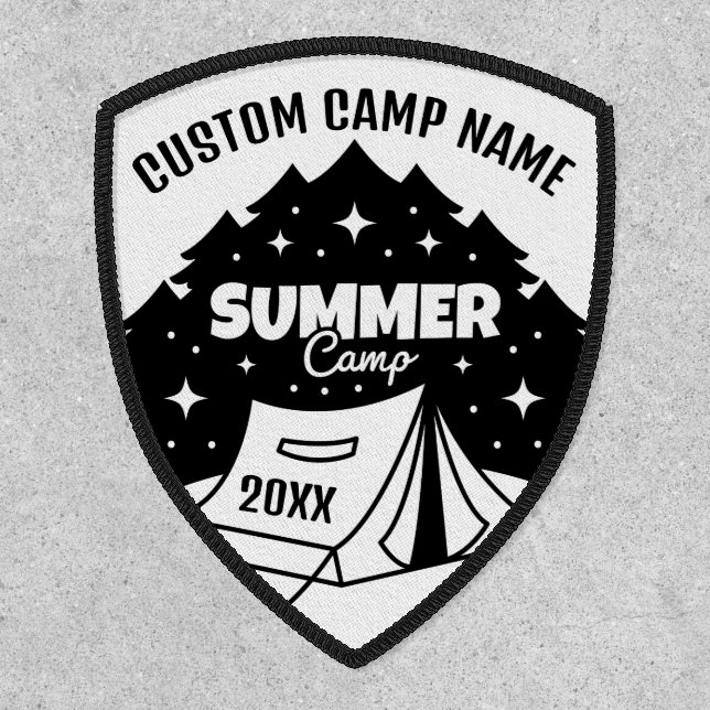 Custom Summer Camp Black & White Camping Tent Patch (Front)