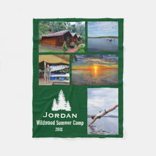 Custom Summer Camp or Cabin 5 Photo Collage Fleece Blanket