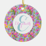 Custom Summer Cottage Garden Blue Ceramic Ornament