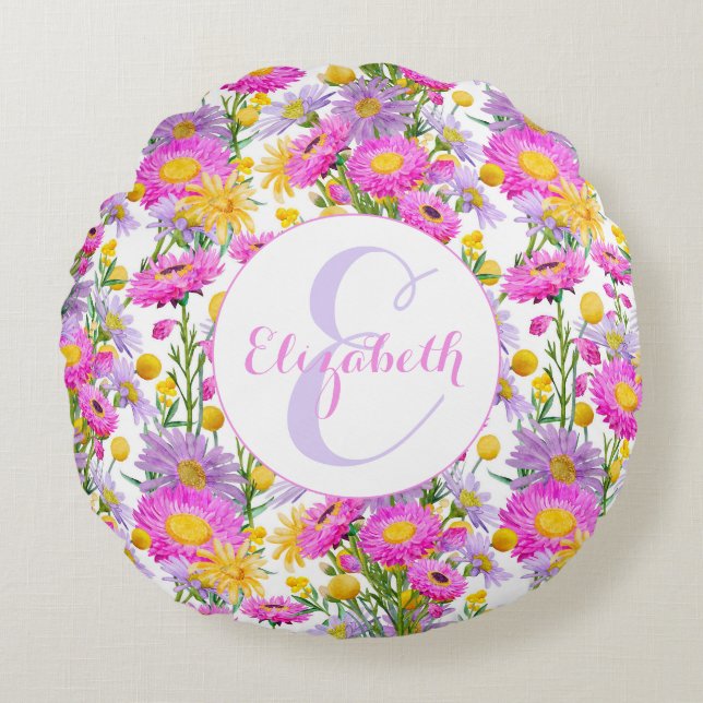 Custom Summer Cottage Garden White Round Pillow (Front)