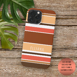 Custom Summer Orange Coral Peach Red Brown Stripes iPhone 13 Pro Max Case