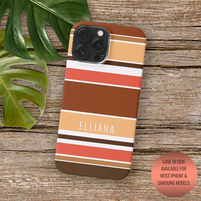 Custom Summer Orange Coral Peach Red Brown Stripes iPhone Case (Creator Uploaded)