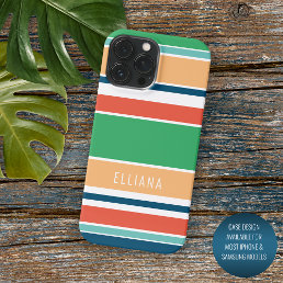 Custom Summer Orange Dark Blue Green Stripes Case-Mate iPhone 14 Pro Max Case