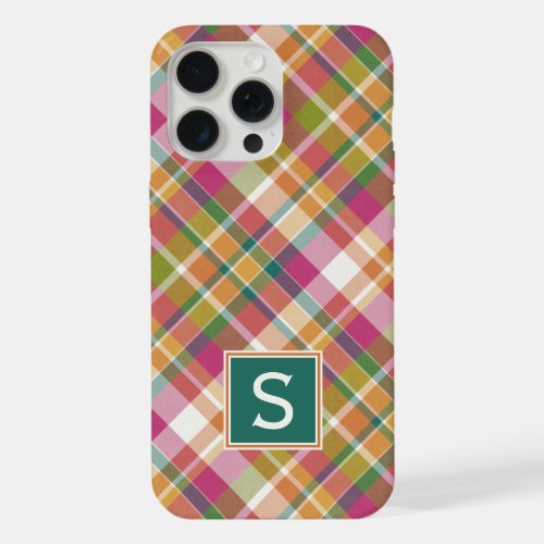 Custom Summer Orange Pink Teal Green Plaid Pattern iPhone 15 Pro Max Case