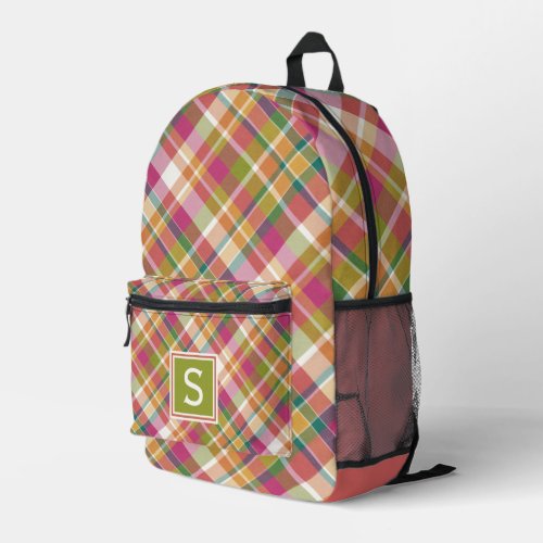 Custom Summer Orange Pink Teal Green Plaid Pattern Printed Backpack