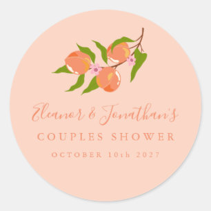 Custom Summer Peach Fruit Boho Couples Shower Classic Round Sticker