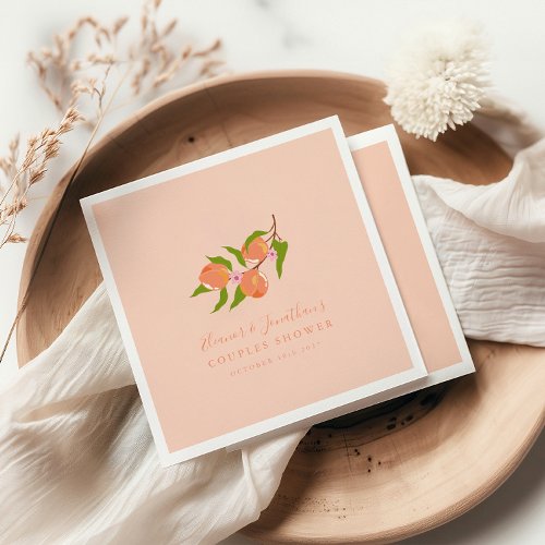 Custom Summer Peach Fruit Boho Couples Shower Napkins