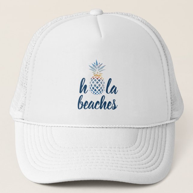 Custom Summer Pineapple Seaside Vacation Trucker Hat (Front)