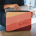 Custom Summer Sun Sunset Burgundy Red Striped Art Laptop Sleeve<br><div class="desc">Keep your new electronic device safe from scuffs and scratches with this stylish protective contemporary light warm yellow, coral orange, and burgundy red colored striped water resistant neoprene laptop sleeve with zipper. With room to customize with name, monogram or initials of your choice. Beautiful, modern and cool cover for the...</div>