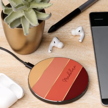 Custom Summer Sun Sunset Dark Coral Red Stripe Art Wireless Charger by CaseConceptCreations at Zazzle