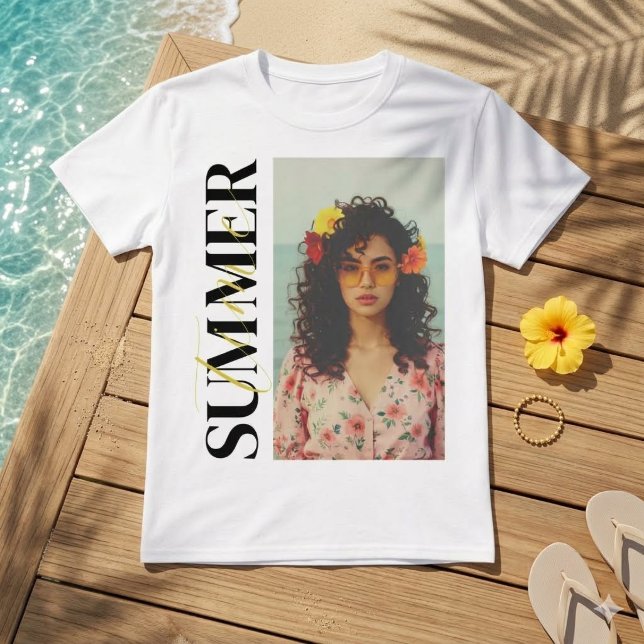 Custom SUMMER Vibes  Photo Collage Vertical Text  T-Shirt (Creator Uploaded)