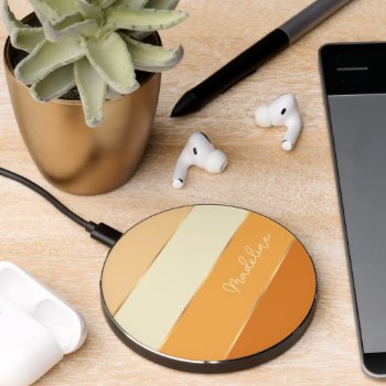 Custom Summer Yellow Pastel Orange Stripe Art Wireless Charger by CaseConceptCreations at Zazzle