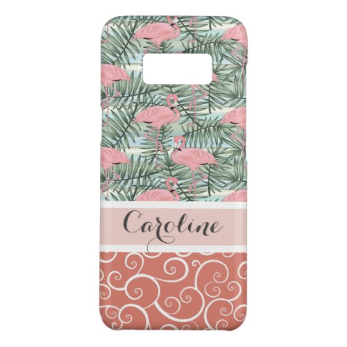 Custom Summery Pink Flamingoes Palm Leafs Pattern Case_Mate Samsung Galaxy S8 Case