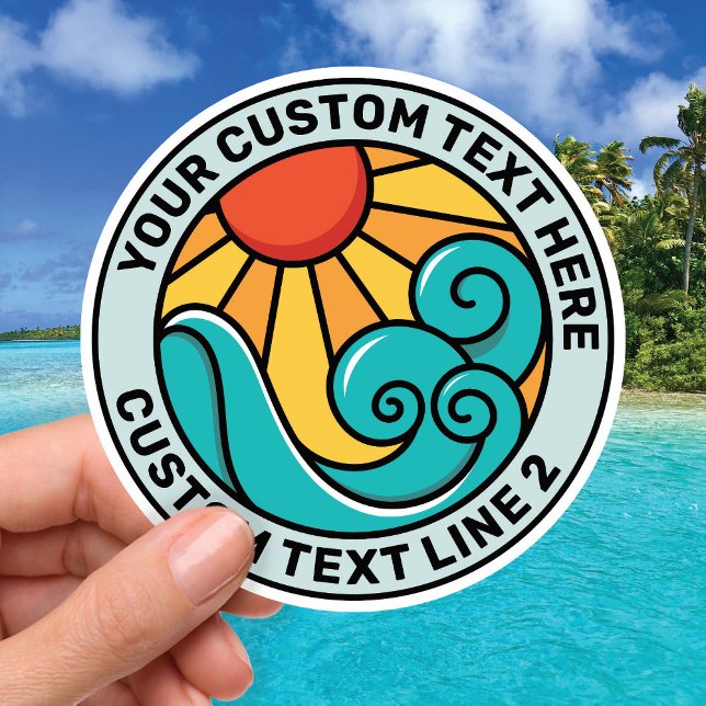 Custom Sun and Surf Sticker – Travel Souvenir (Add Your Own Text)