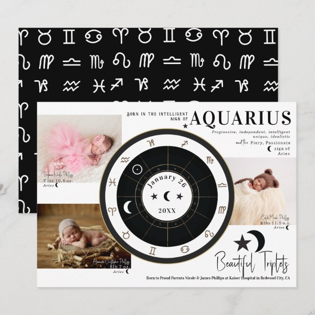 Custom Sun Moon Astrology Triplet Announcement (Front/Back)
