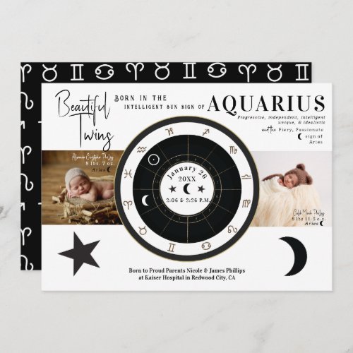 Custom Sun Moon Horoscope Twins Birth Announcement