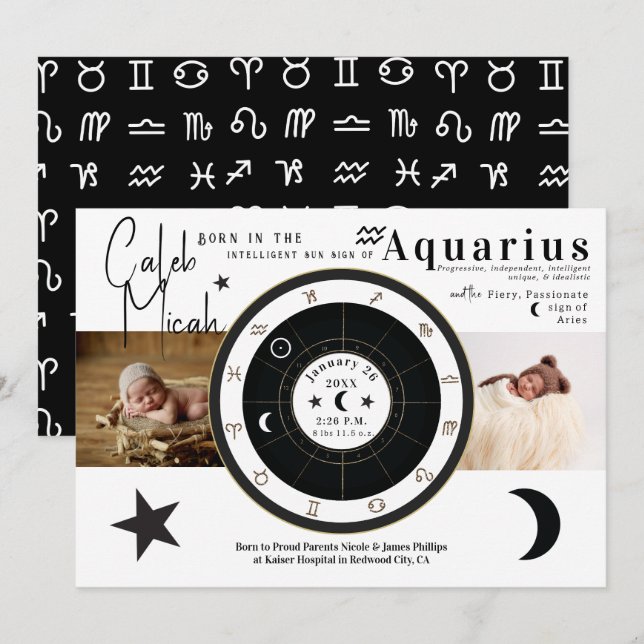 Custom Sun Sign Moon Horoscope Birth Announcement (Front/Back)