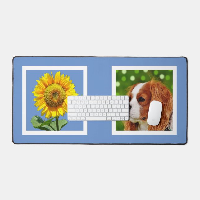 Custom Sunflower and Cavalier Spaniel Dog Photo Desk Mat (Keyboard & Mouse)