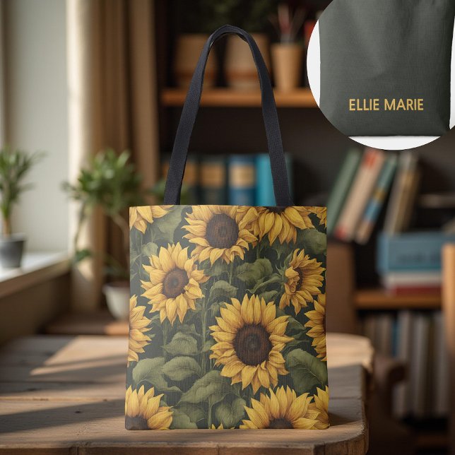 Custom Sunflower Bag for Teacher, Student & Women (custom sunflower bag, best mom ever gift, bridesmaid proposal tote, bachelorette gift bag)