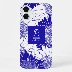 Custom Sunflower Blue And White iPhone 16 Plus Case