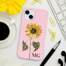 Custom Sunflower Botanical Illustration Monogram