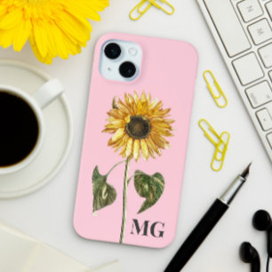 Custom Sunflower Botanical Illustration Monogram iPhone 15 Plus Case