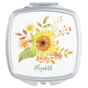 Custom Sunflower Bridal Party Wedding Gift Favor Compact Mirror