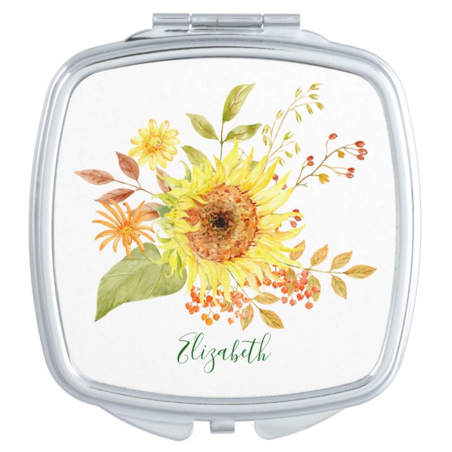 Custom Sunflower Bridal Party Wedding Gift Favor Compact Mirror (Front)