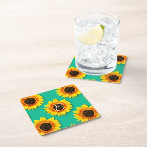 Custom Sunflower Floral Paper Party  Square Paper Coaster